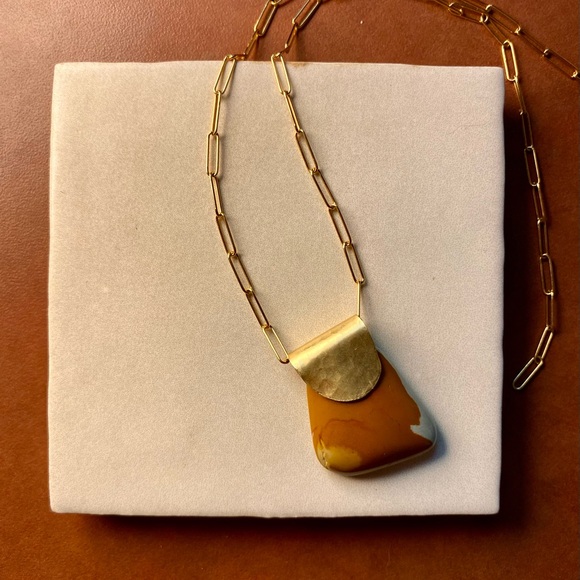 Hand Crafted Jewelry - Gold-Filled Paperclip Chain Necklace with Jasper Stone Pendants - Handmade